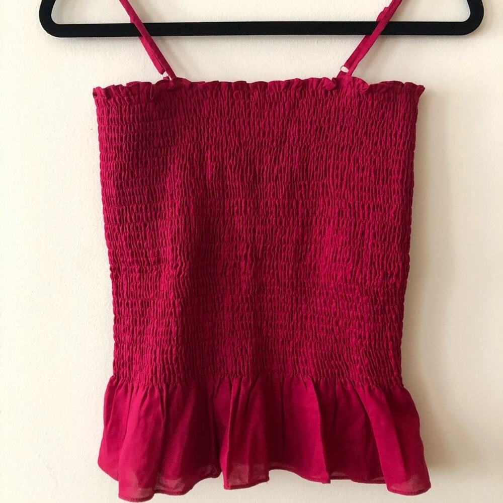 Anthro Maeve Raspberry Echuca Smocked Ruffle Tank Top - Picture 3 of 5
